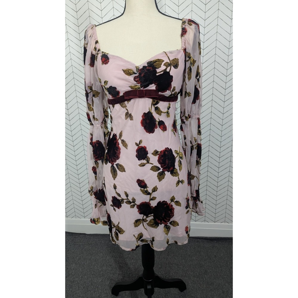 Avec Les Filles Dress Womens 6‎ Pink Floral Y2K Babydoll Retro Velvet Whimsigoth